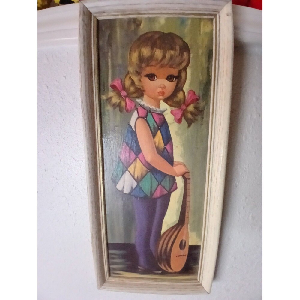 Set 2 Framed 60's Big Eye Girl Wall Blond Red Hair Soroka Sales Inc EDEN Moppet